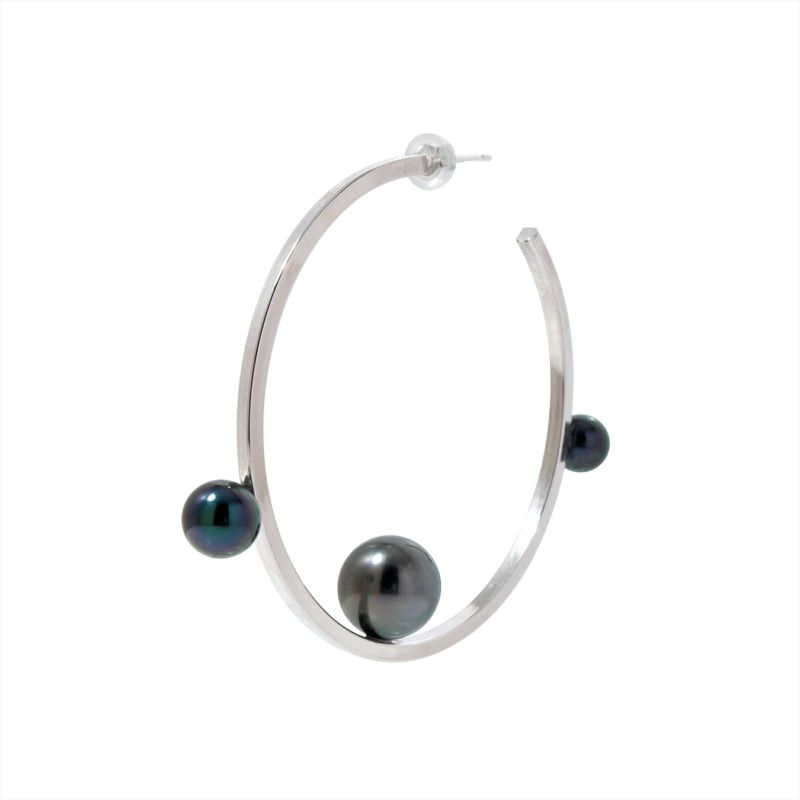 マルレナ ミラージュピアス タヒチ黒蝶真珠/あこや黒真珠　6-11mm SV925/K14WG