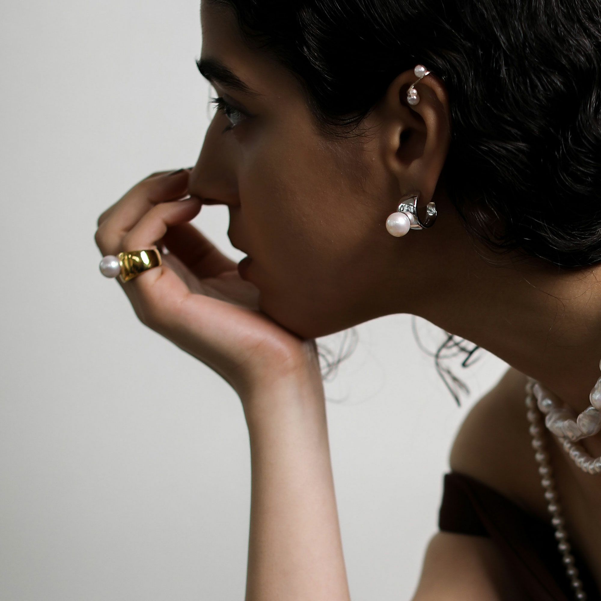 マルレナ マルゴピアス 淡水真珠　11mmUP SV925/K18WG