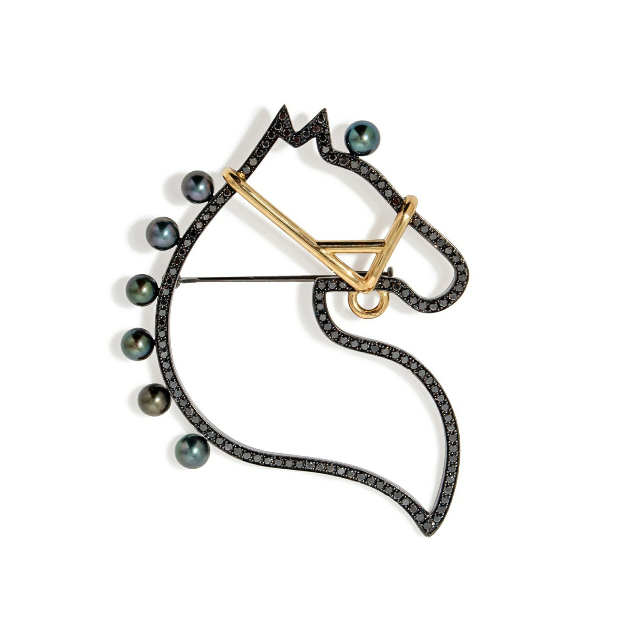 マルレナ シュヴァルブローチ あこや黒真珠　4.5-5.0mm SV925 BRhP/GP ブラックダイヤ