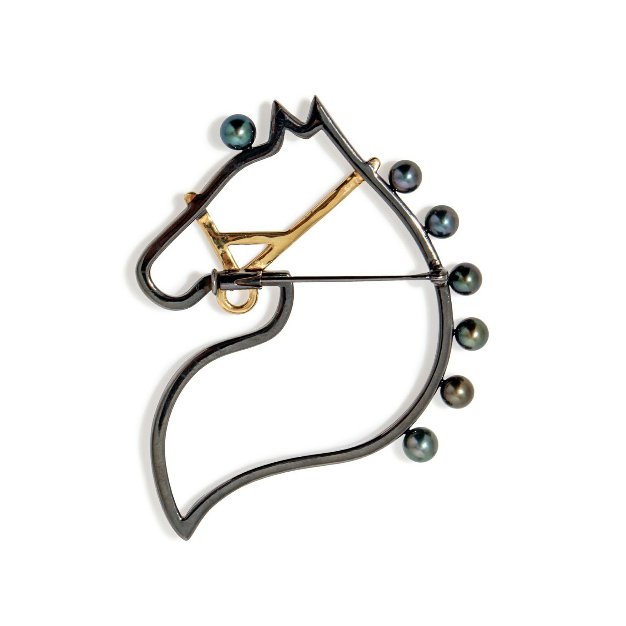 マルレナ シュヴァルブローチ あこや黒真珠　4.5-5.0mm SV925 BRhP/GP ブラックダイヤ