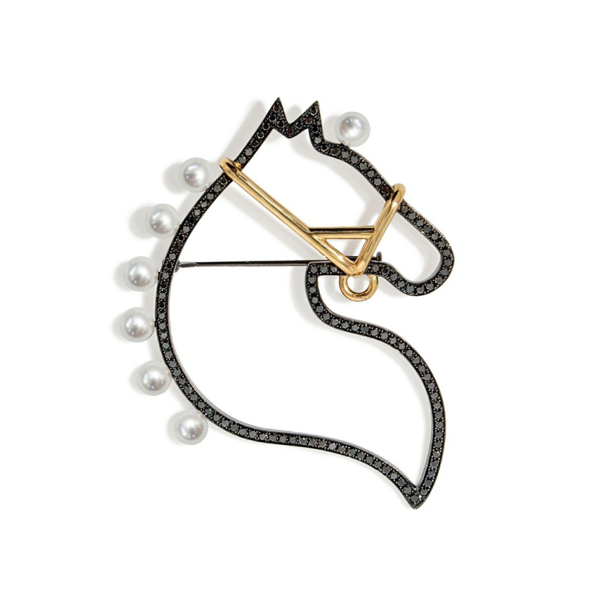 マルレナ シュヴァルブローチ あこや黒真珠　4.5-5.0mm SV925 BRhP/GP ブラックダイヤ