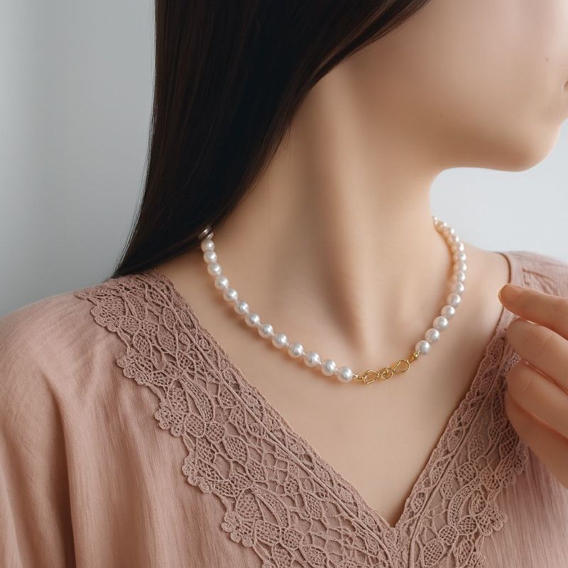 【WEB限定】あこや真珠 バロック ネックレス　7.5-8.0mm SV925 GP