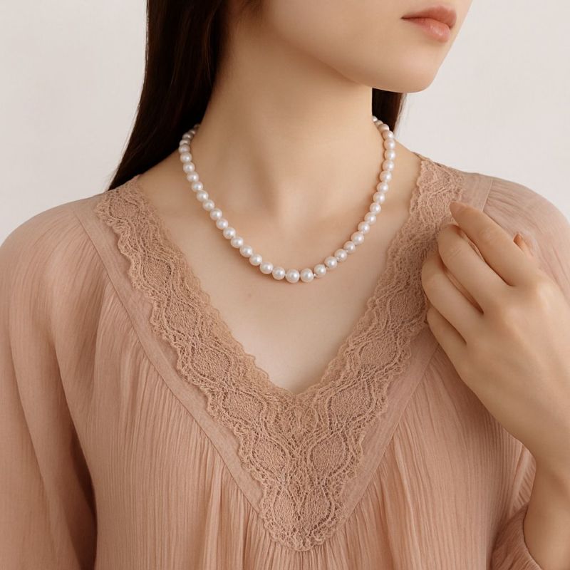 【WEB限定】あこや真珠 バロック ネックレス　7.5-8.0mm SV925 GP