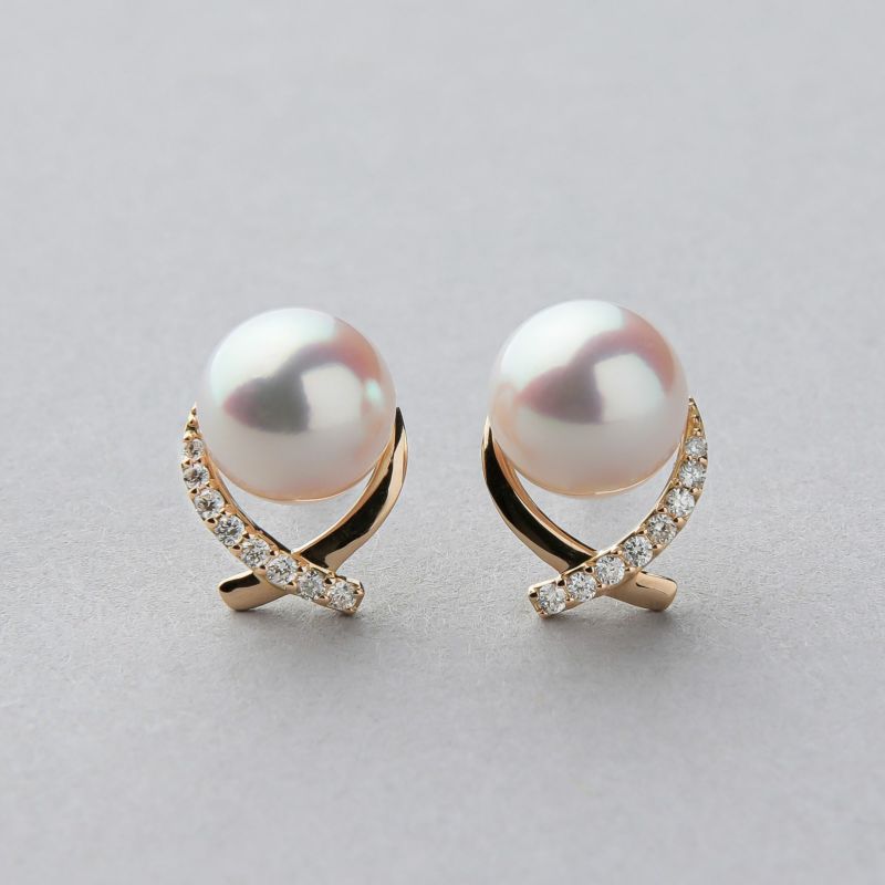 オーロラ花珠真珠 ピアス 7.5-8.0mm K18YG -TOP Quality- | 花珠