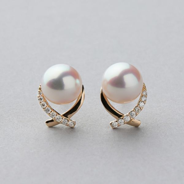オーロラ花珠真珠 ピアス7.5-8.0mm K18YG | 花珠真珠ピアス