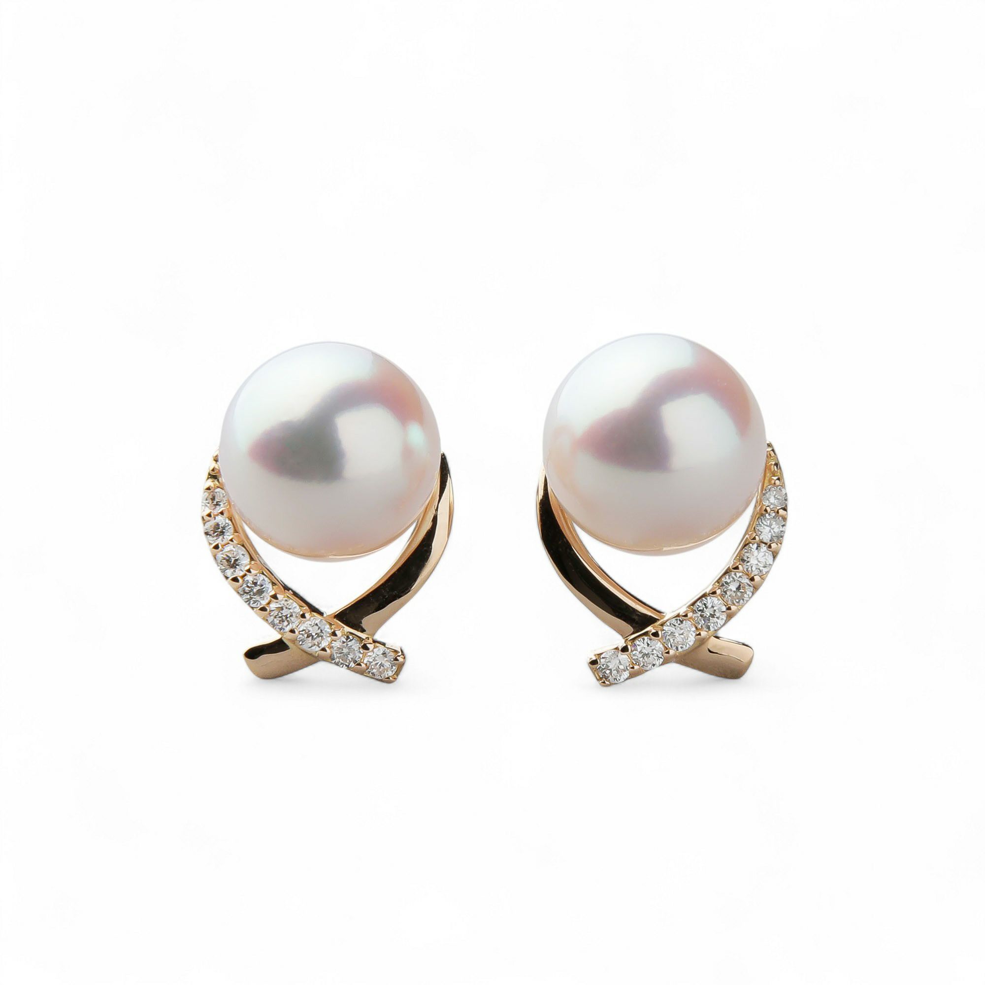 オーロラ花珠真珠 ピアス　7.5-8.0mm K18YG -Premium-