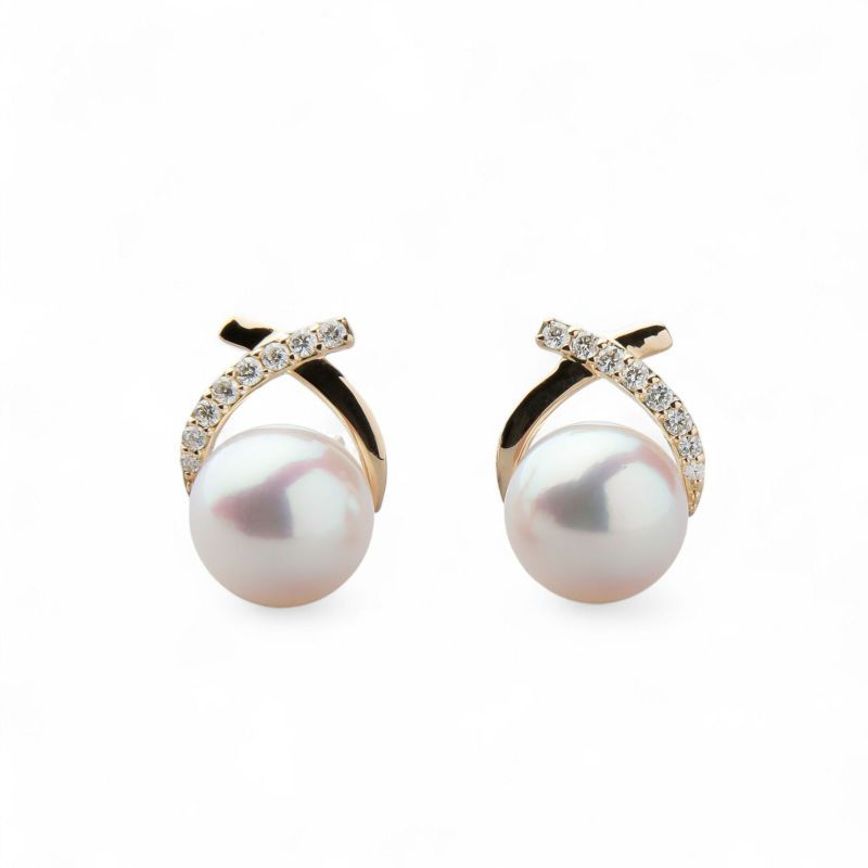 オーロラ花珠真珠 ピアス　7.5-8.0mm K18YG -Premium-