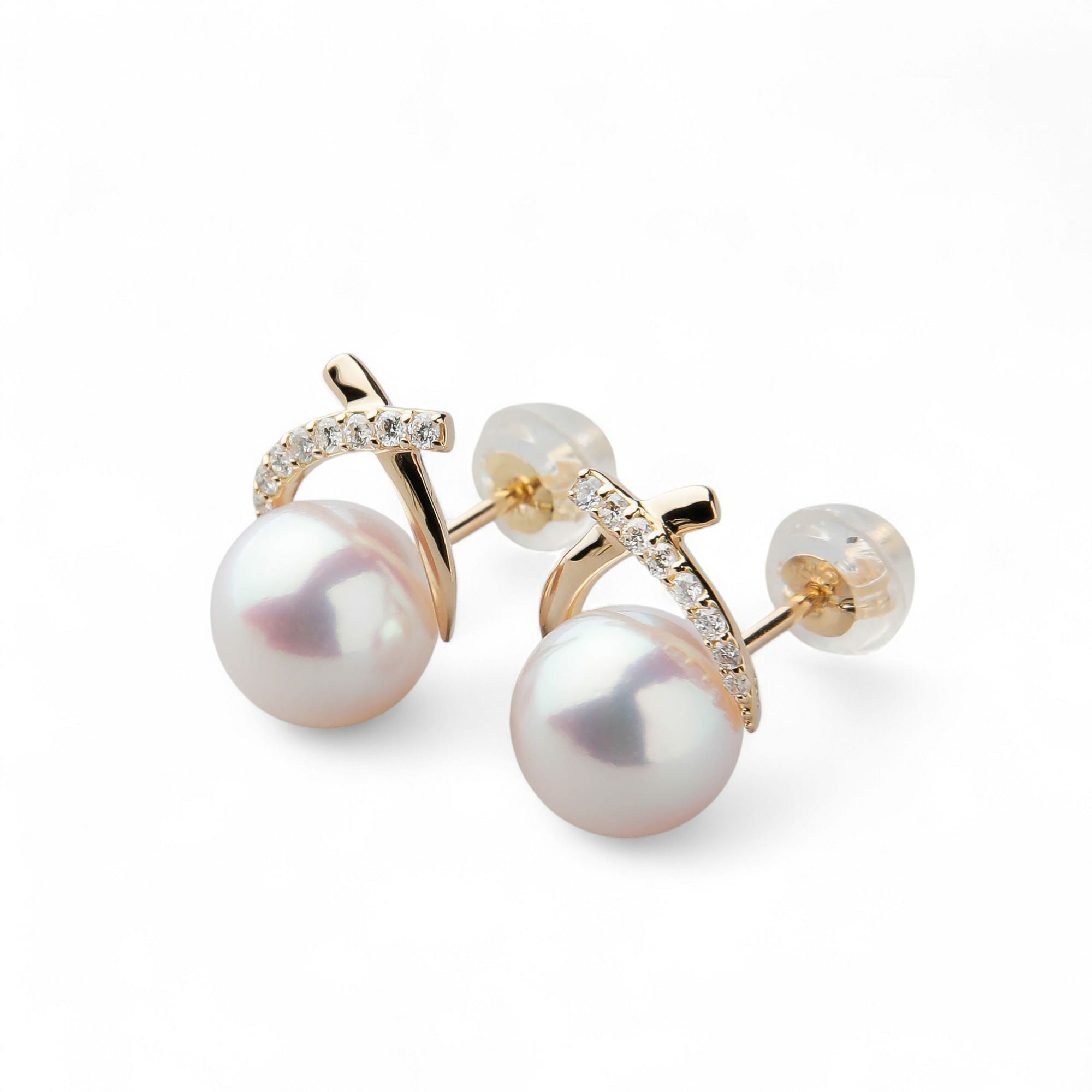 オーロラ花珠真珠 ピアス　7.5-8.0mm K18YG -Premium-