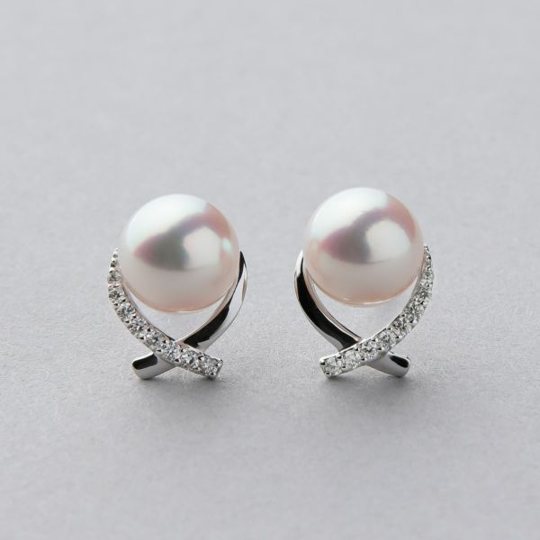 オーロラ花珠真珠 ピアス 7.5-8.0mm PT900 -TOP Quality- | 花珠