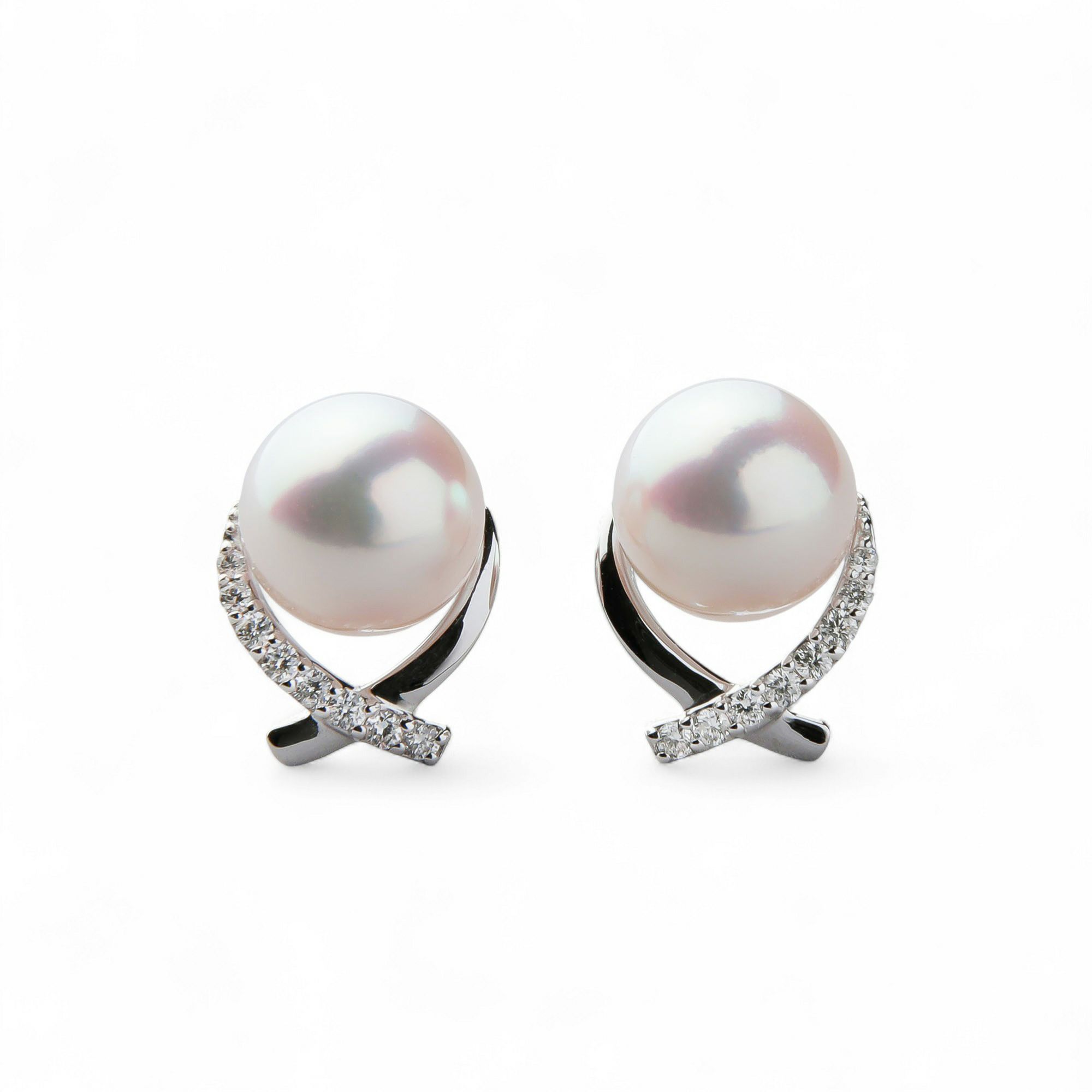 オーロラ花珠真珠 ピアス　7.5-8.0mm PT900 -Premium-