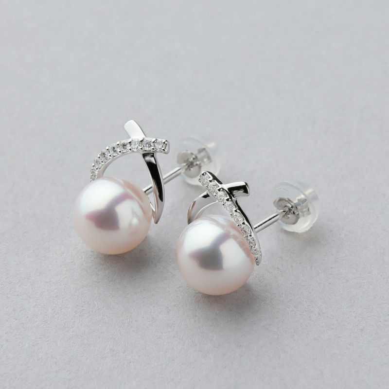 オーロラ花珠真珠 ピアス 7.5-8.0mm PT900 -TOP Quality- | 花珠