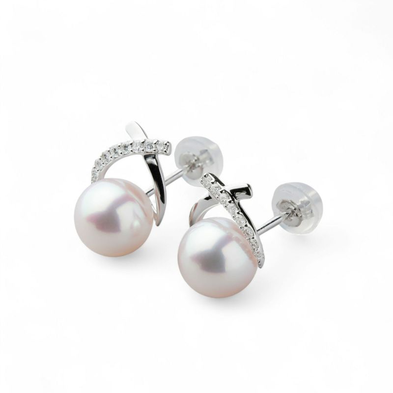 オーロラ花珠真珠 ピアス　7.5-8.0mm PT900 -Premium-