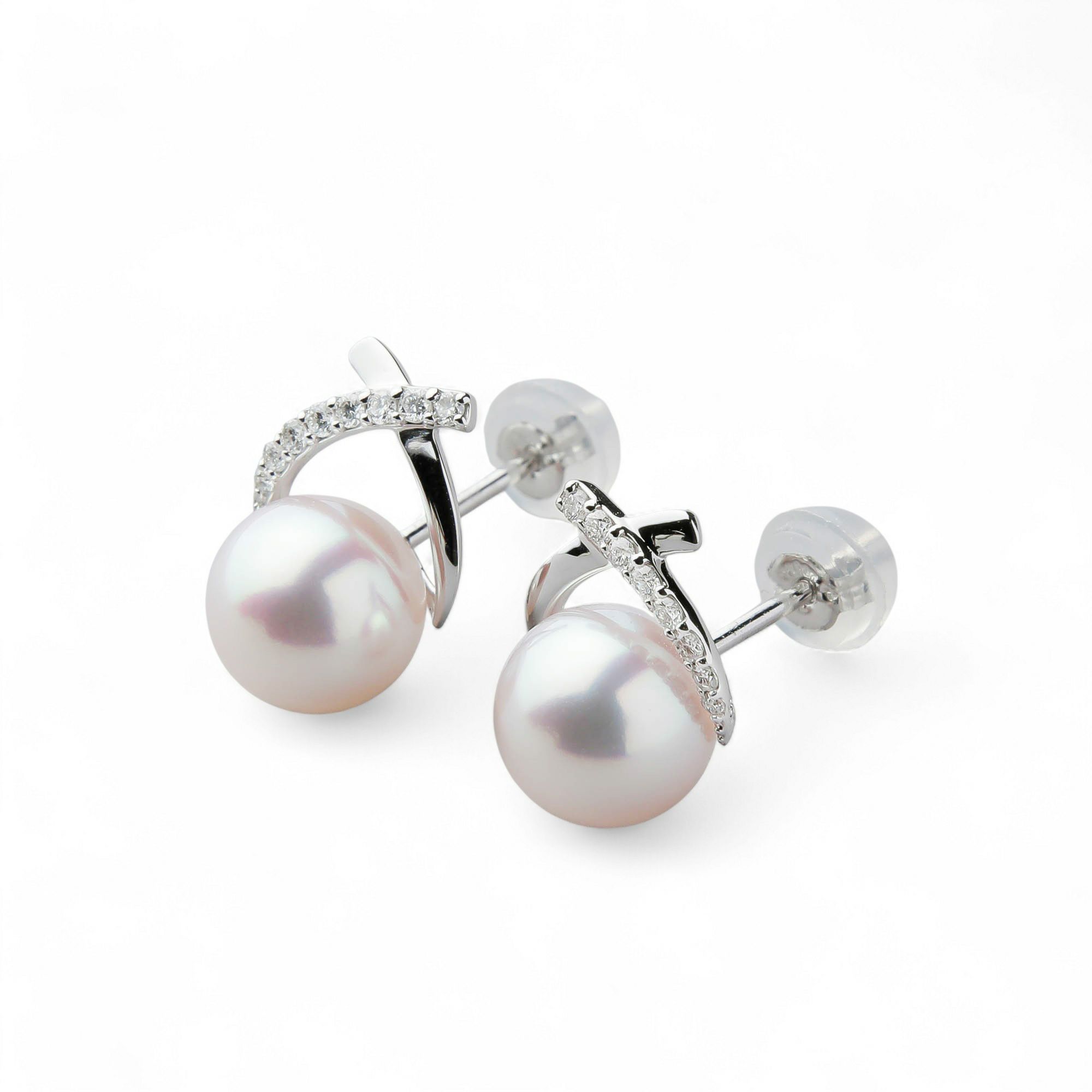 オーロラ花珠真珠 ピアス　7.5-8.0mm PT900 -Premium-