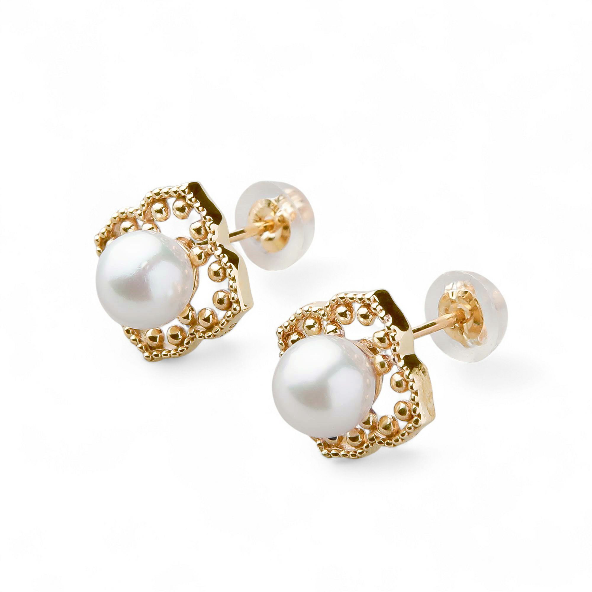 Fleur Eclat あこや真珠 フラワーピアス 5.0-5.5mm K10YG