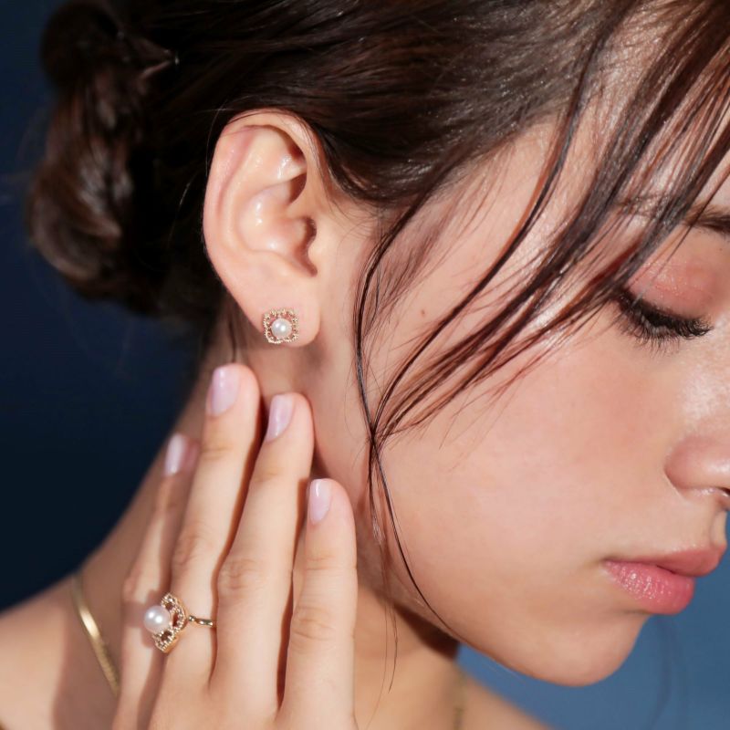 Fleur Eclat あこや真珠 フラワーピアス 5.0-5.5mm K10YG