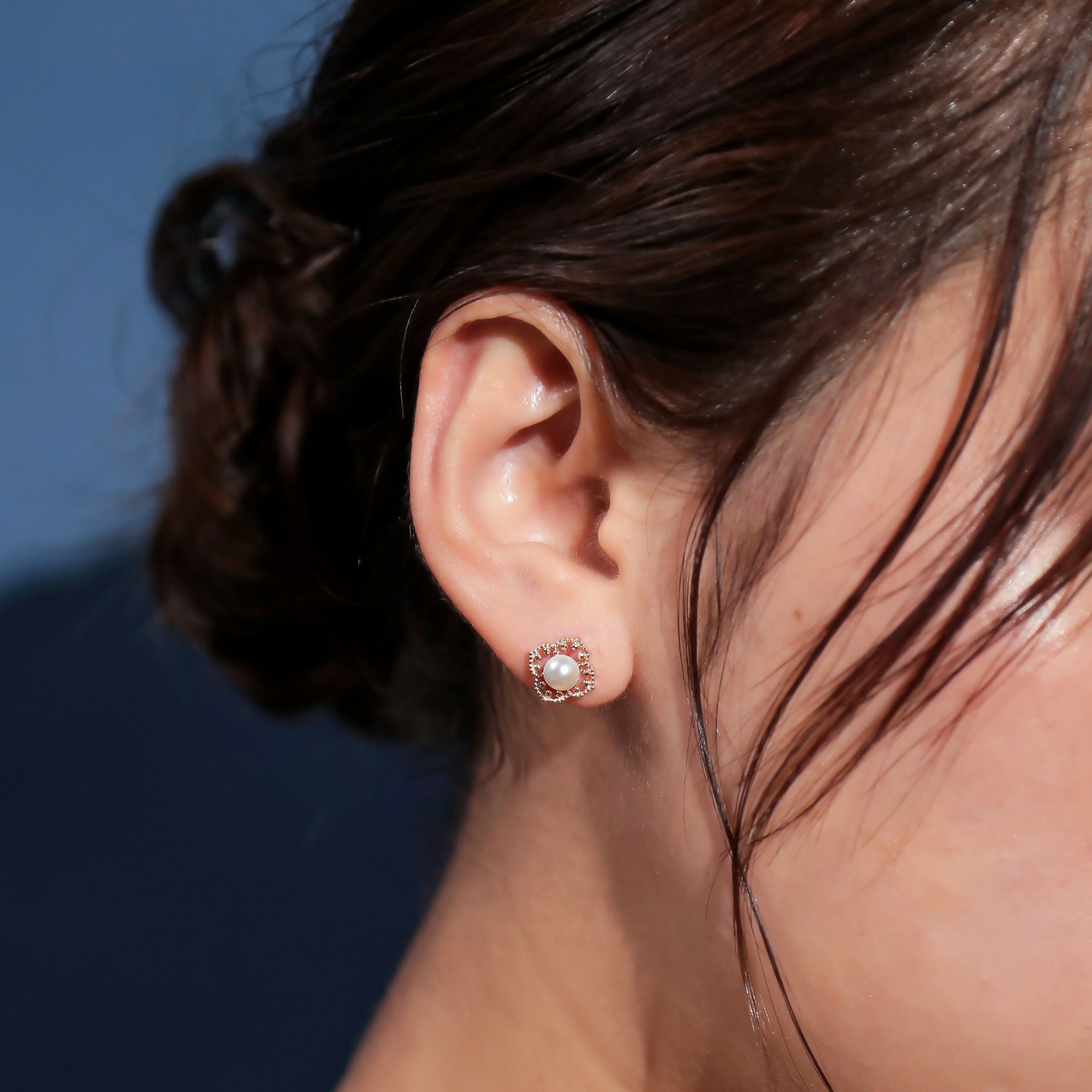 Fleur Eclat あこや真珠 フラワーピアス 5.0-5.5mm K10YG