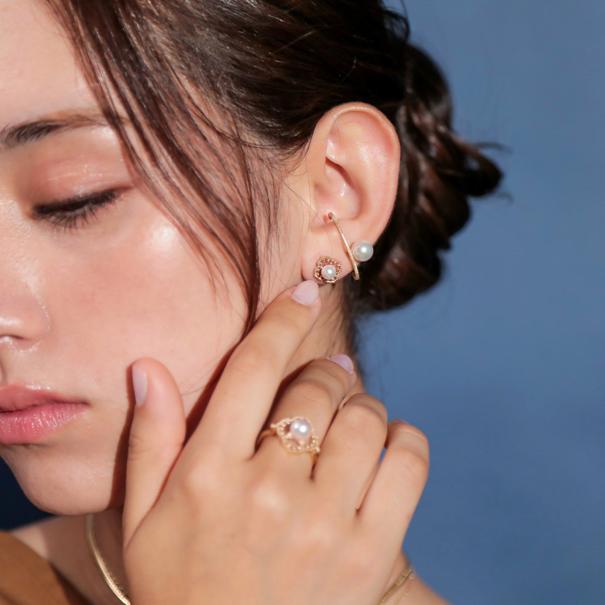 Fleur Eclat あこや真珠 フラワーピアス 5.0-5.5mm K10YG