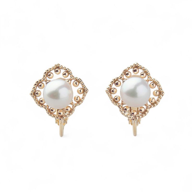 Fleur Eclat あこや真珠 フラワーイヤリング 5.0-5.5mm K10YG