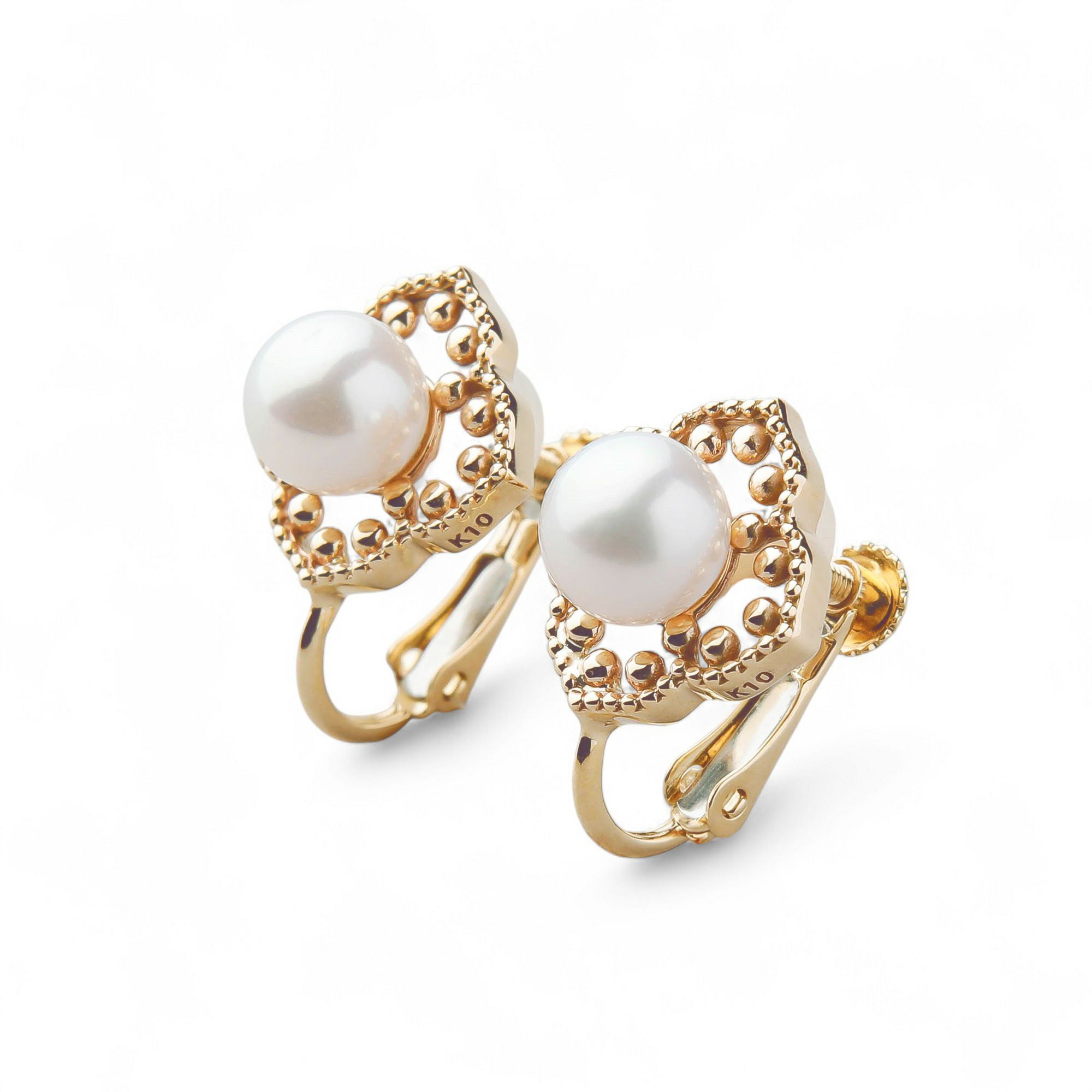 Fleur Eclat あこや真珠 フラワーイヤリング 5.0-5.5mm K10YG