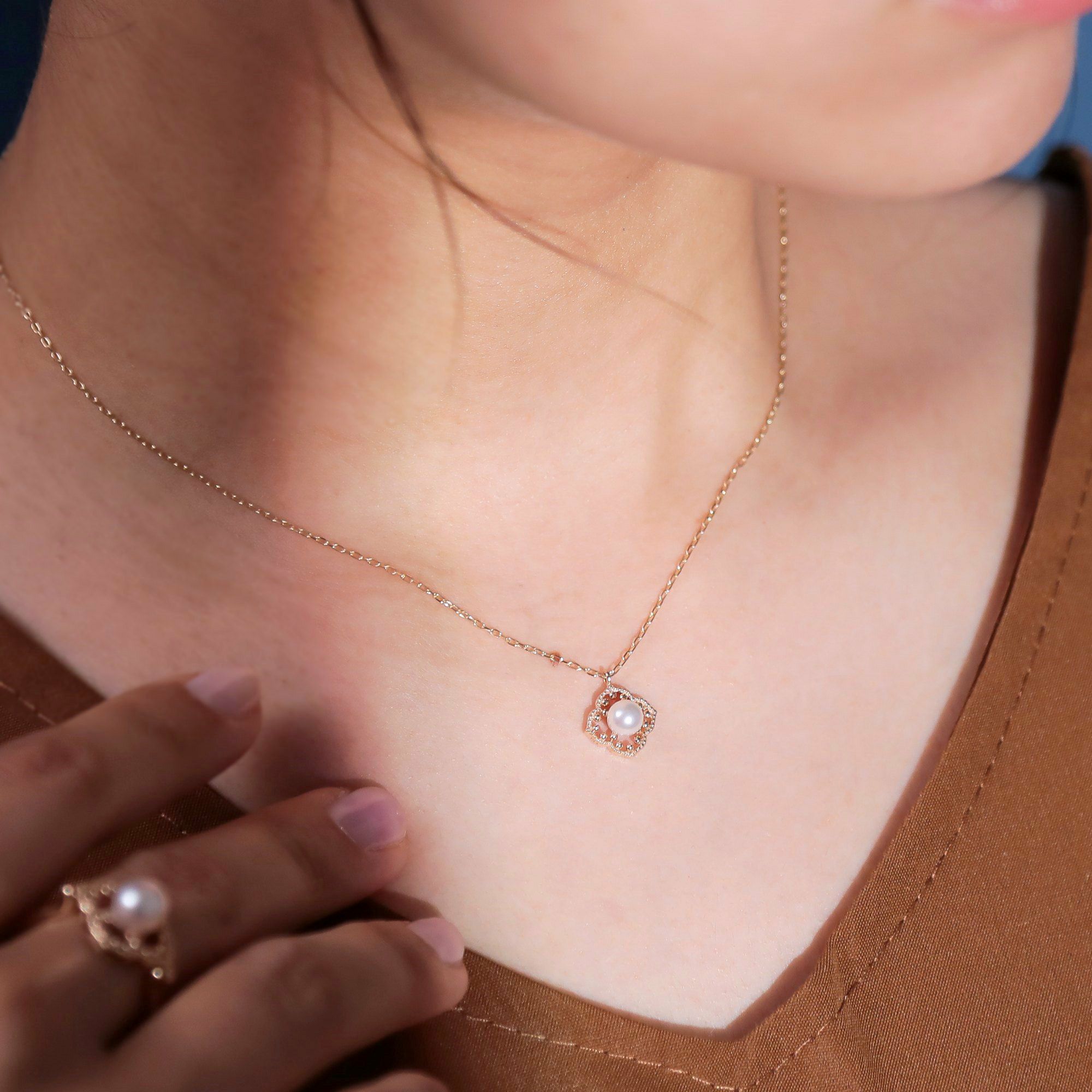 Fleur Eclat あこや真珠 フラワーペンダント 5.0-5.5mm K10YG