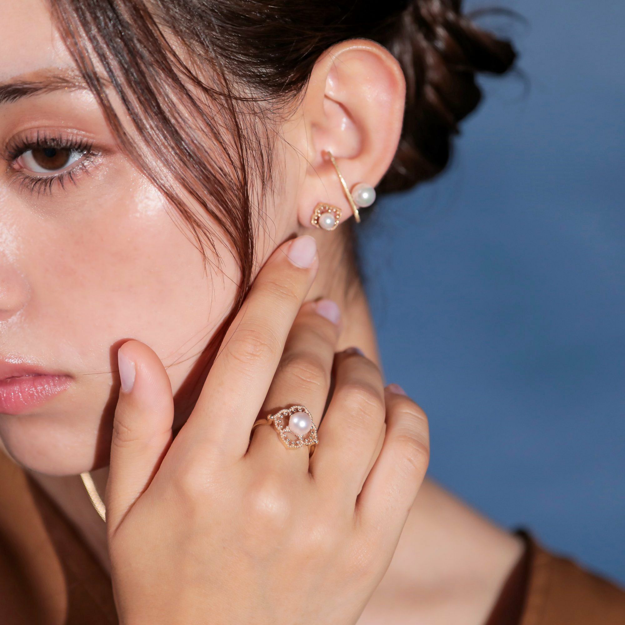 Fleur Eclat あこや真珠 フラワーリング　6.5-7.0mm K10YG