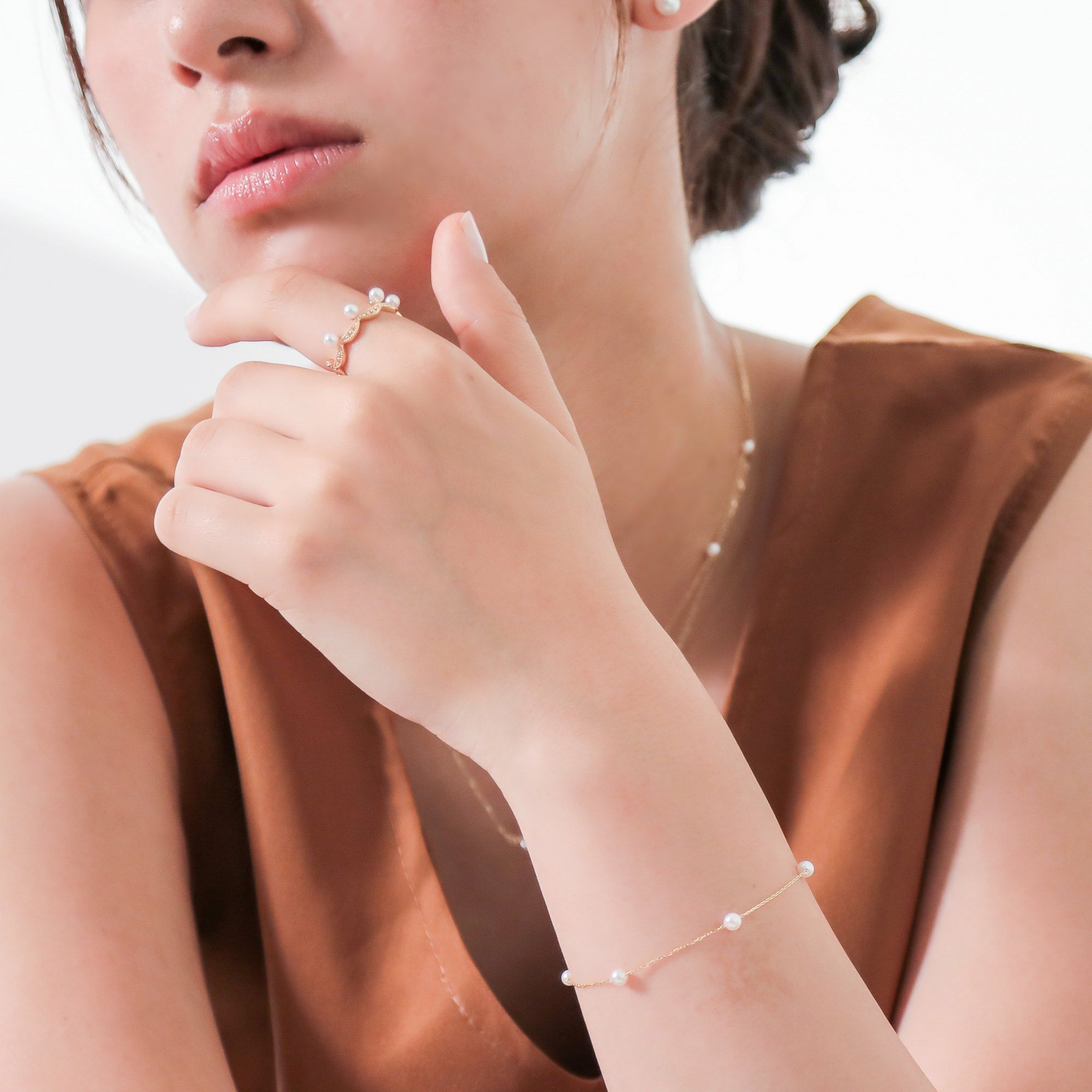 Fleur Eclat あこや真珠 ティアラリング　3.0-3.5mm K10YG