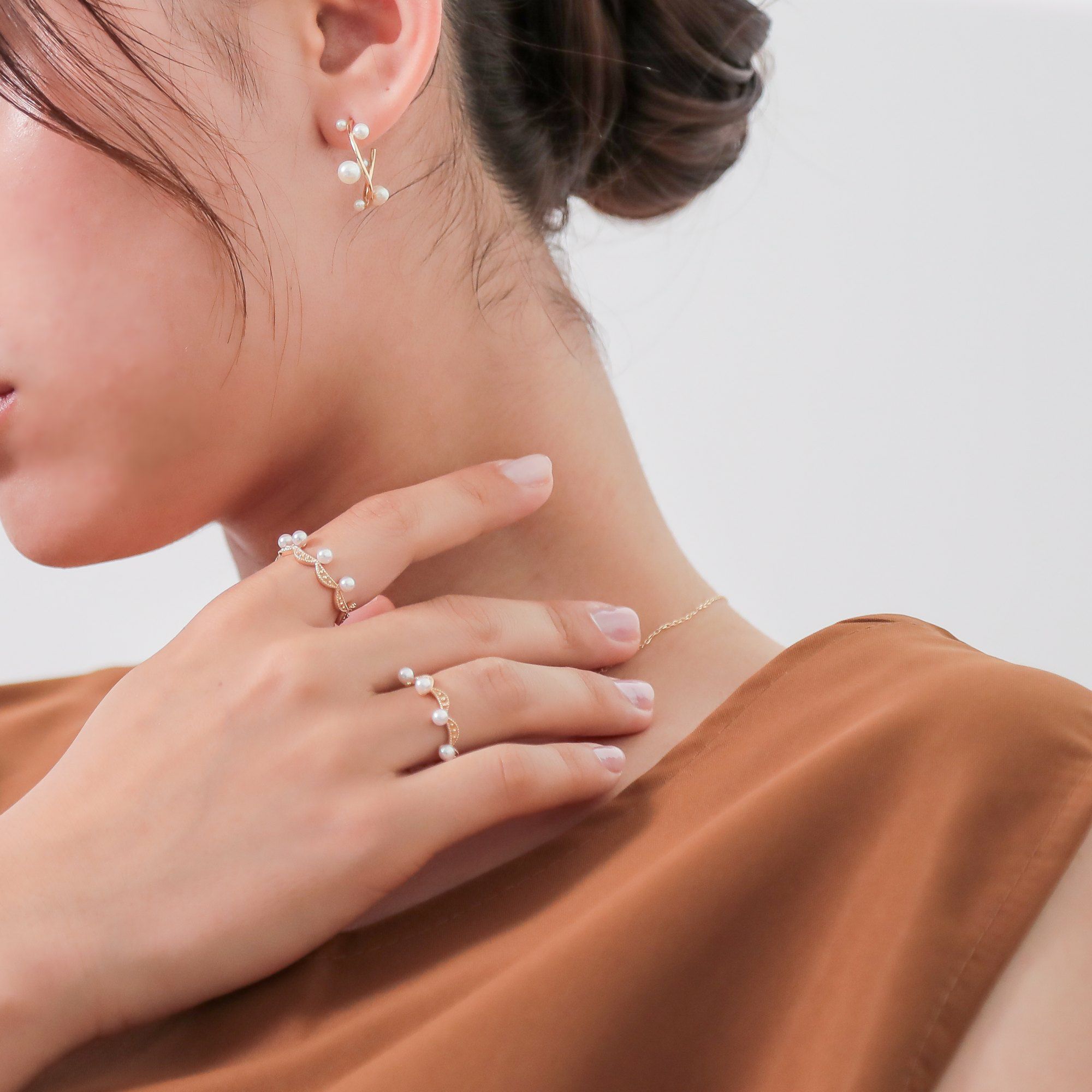 Fleur Eclat あこや真珠 ティアラリング　3.0-3.5mm K10YG