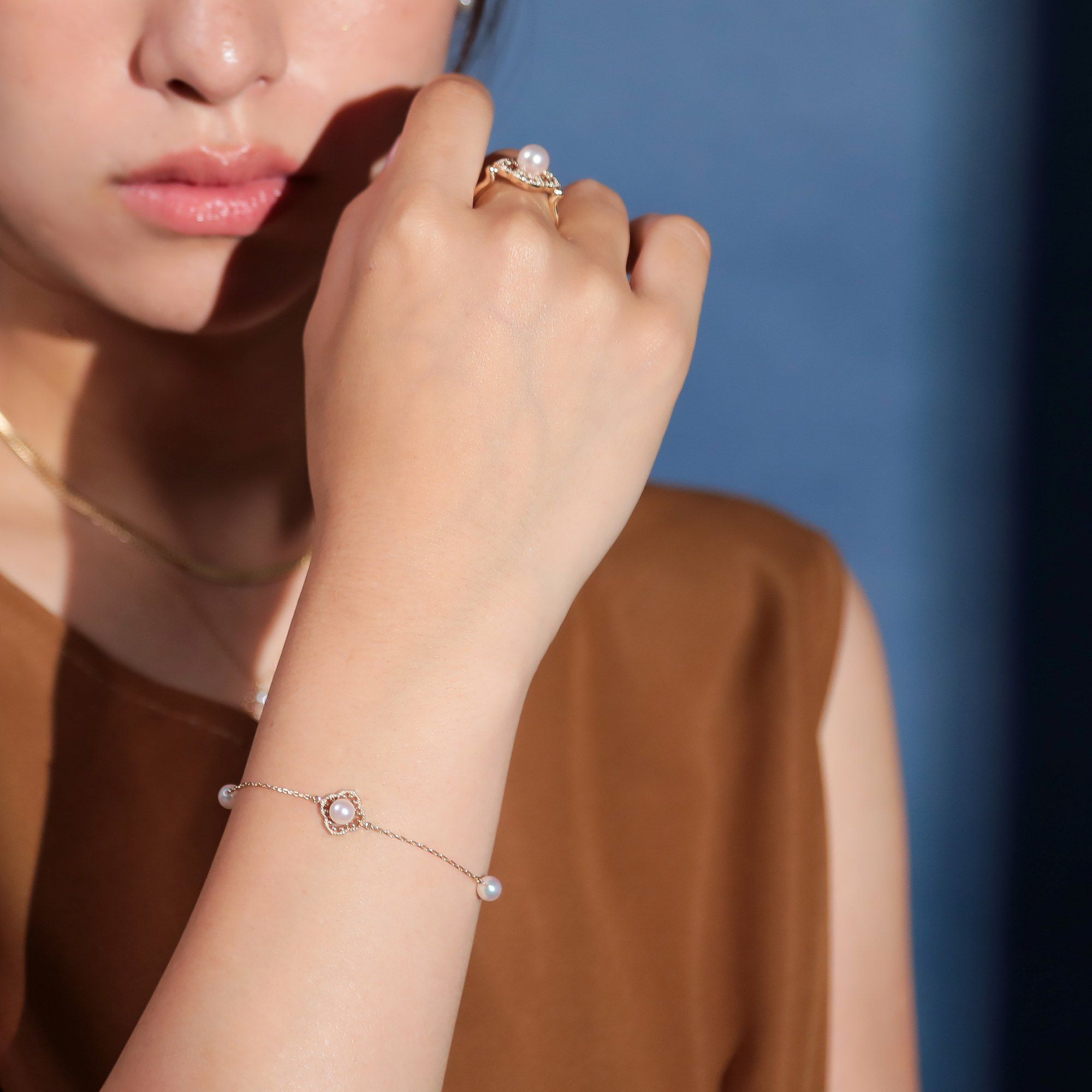 Fleur Eclat あこや真珠 フラワーブレスレット　5.0-5.5mm K10YG