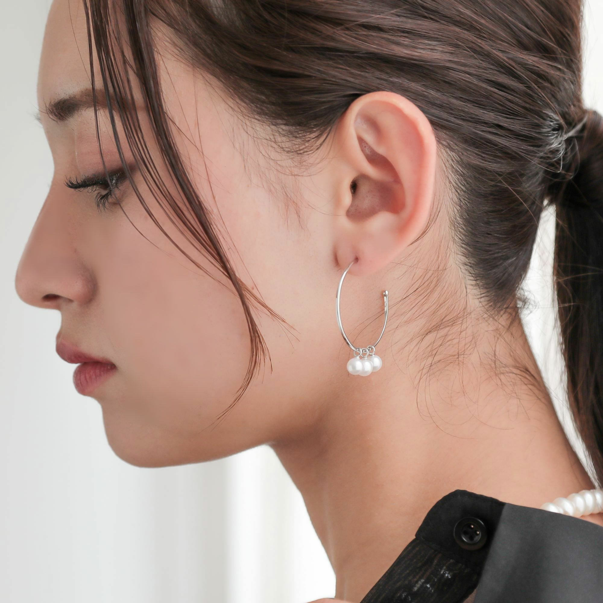 Carina あこや真珠 大フープピアス　5.5-6.0mm SV925/K18YG/K14WG