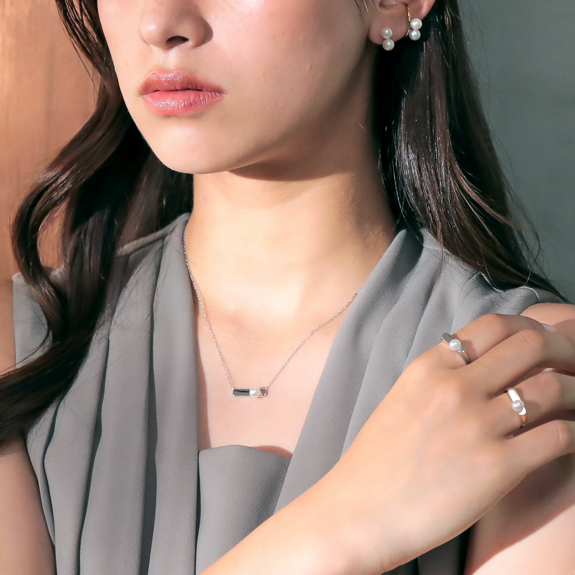 Carina あこや真珠 スリム シグネットペンダント　5.5-6.0mm K10WG