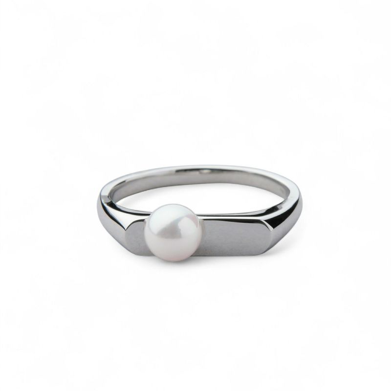 Carina あこや真珠 スリム シグネットリング　5.5-6.0mm K10WG