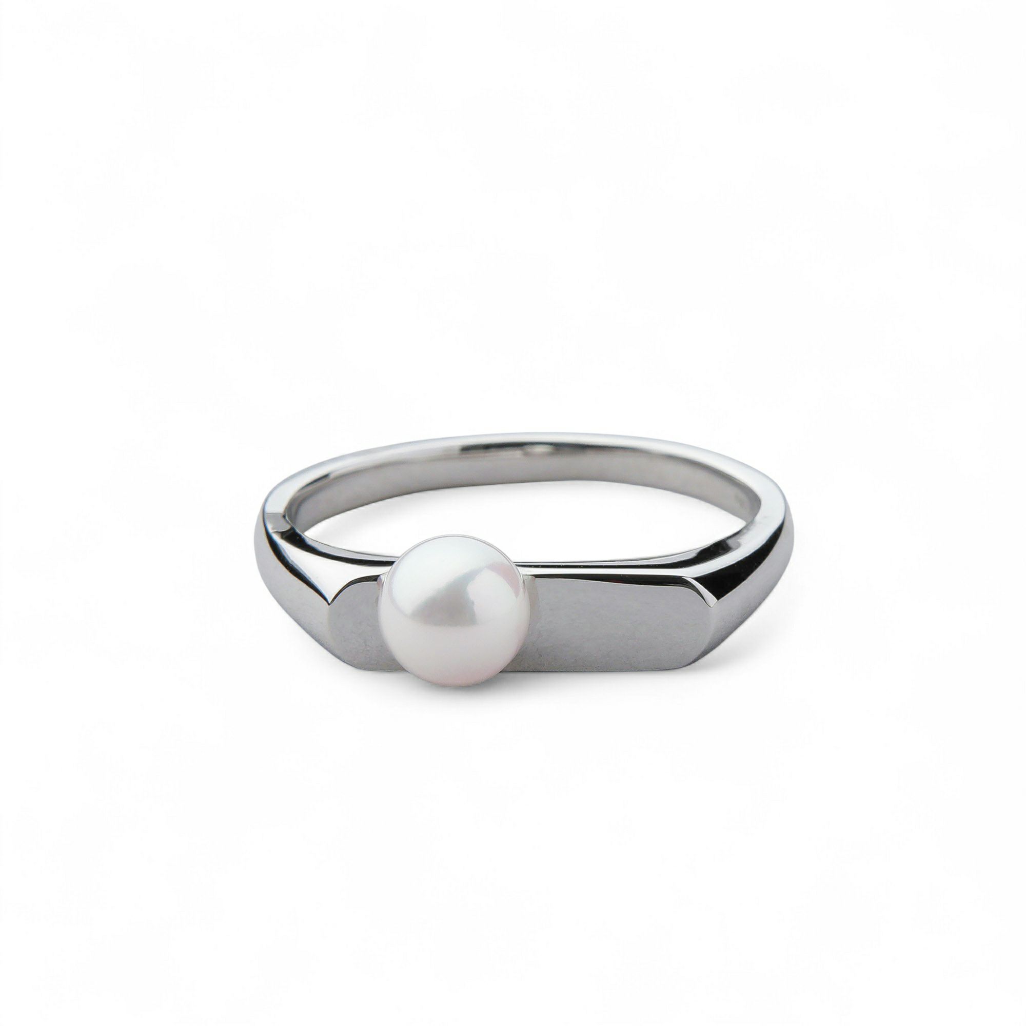 Carina あこや真珠 スリム シグネットリング　5.5-6.0mm K10WG