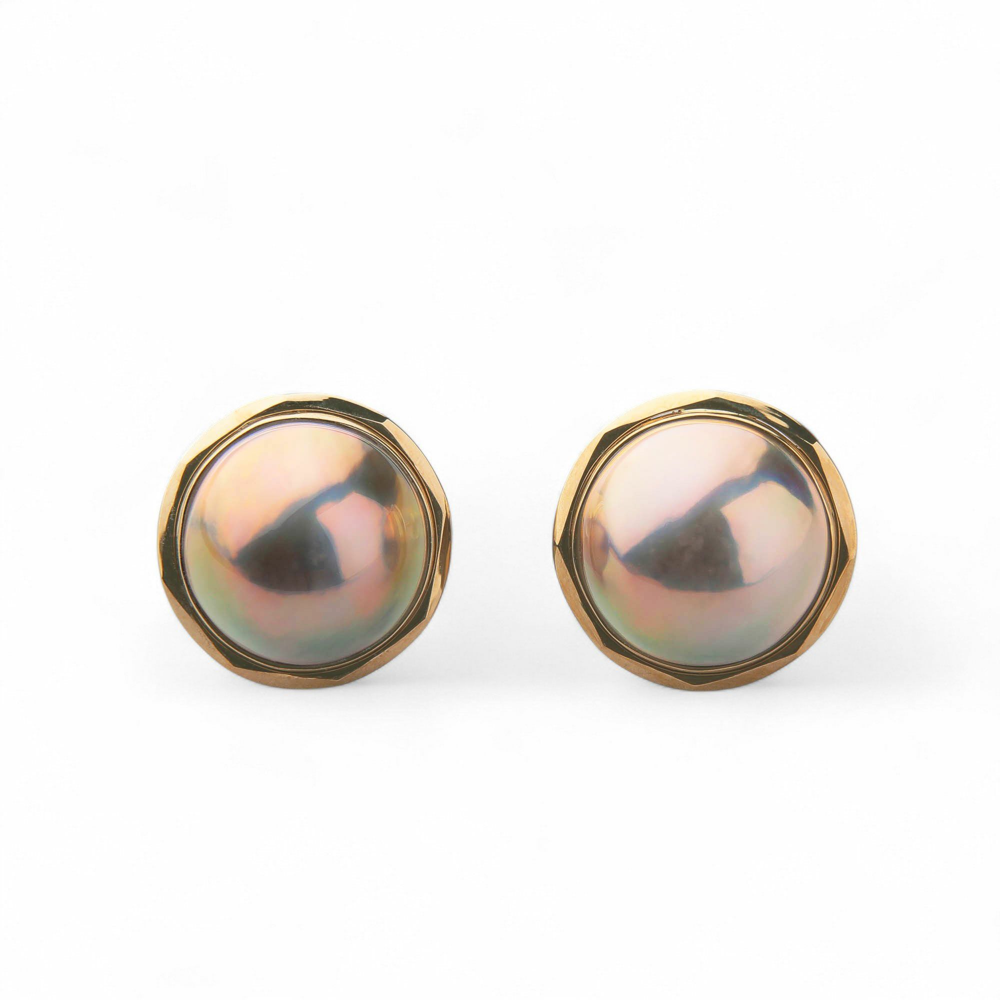 マベ真珠 ピアス12mmUP K18YG　オーロラブルー