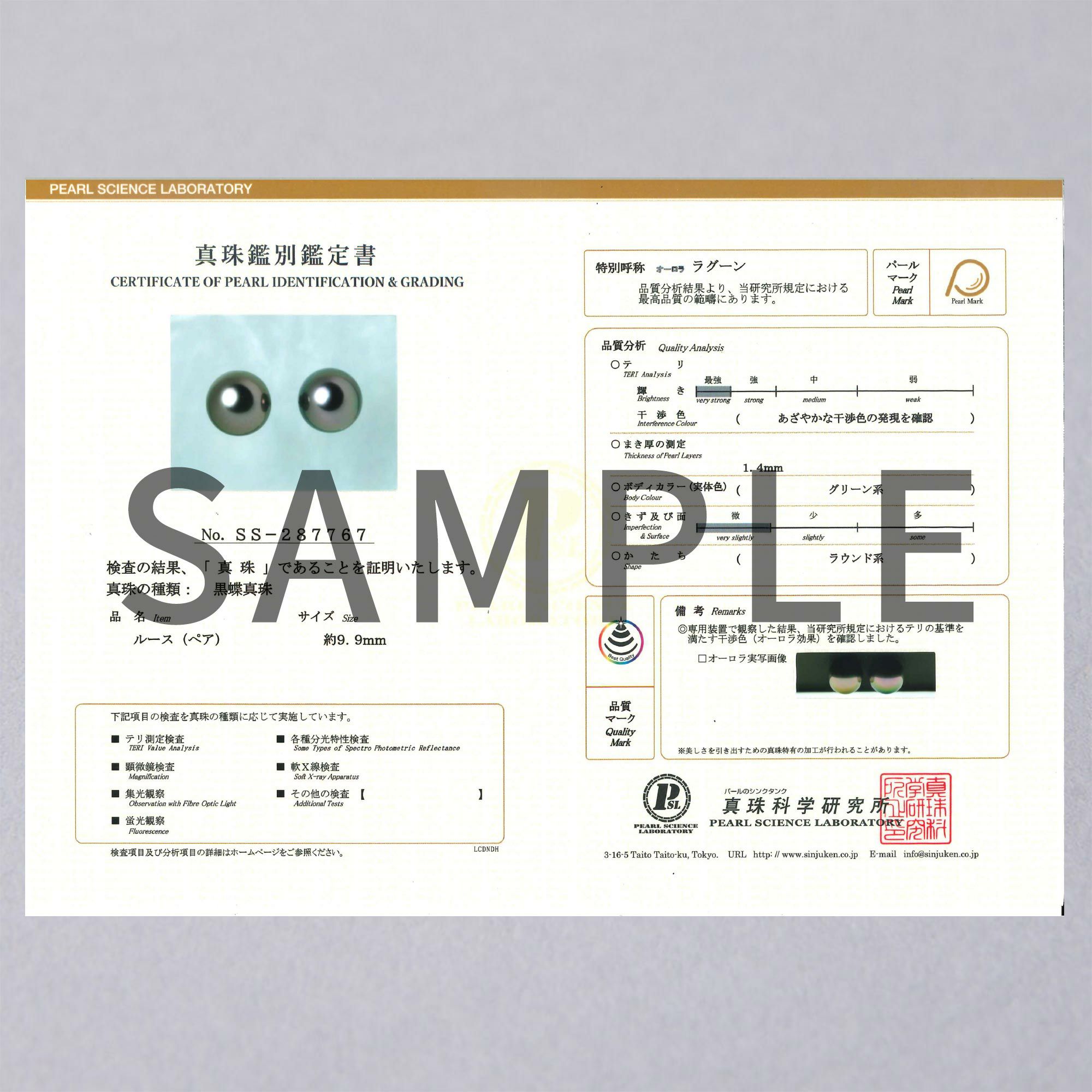 タヒチ黒蝶真珠 ピアス11mm K18YG -Aurora Lagoon-