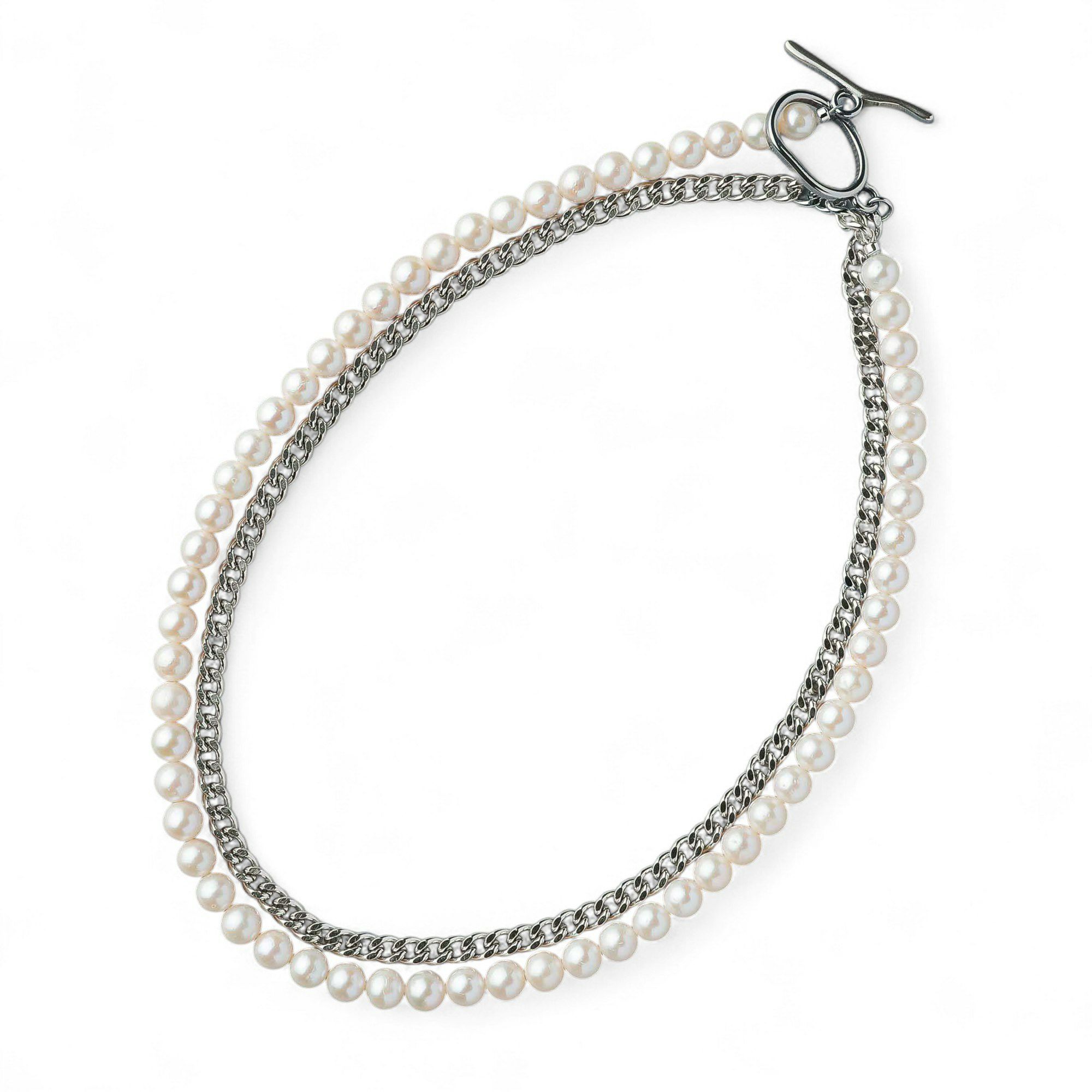 【WEB限定】淡水真珠 ハーフチェーン ロングネックレス　6.5-7.0mm SUS316L キヘイ