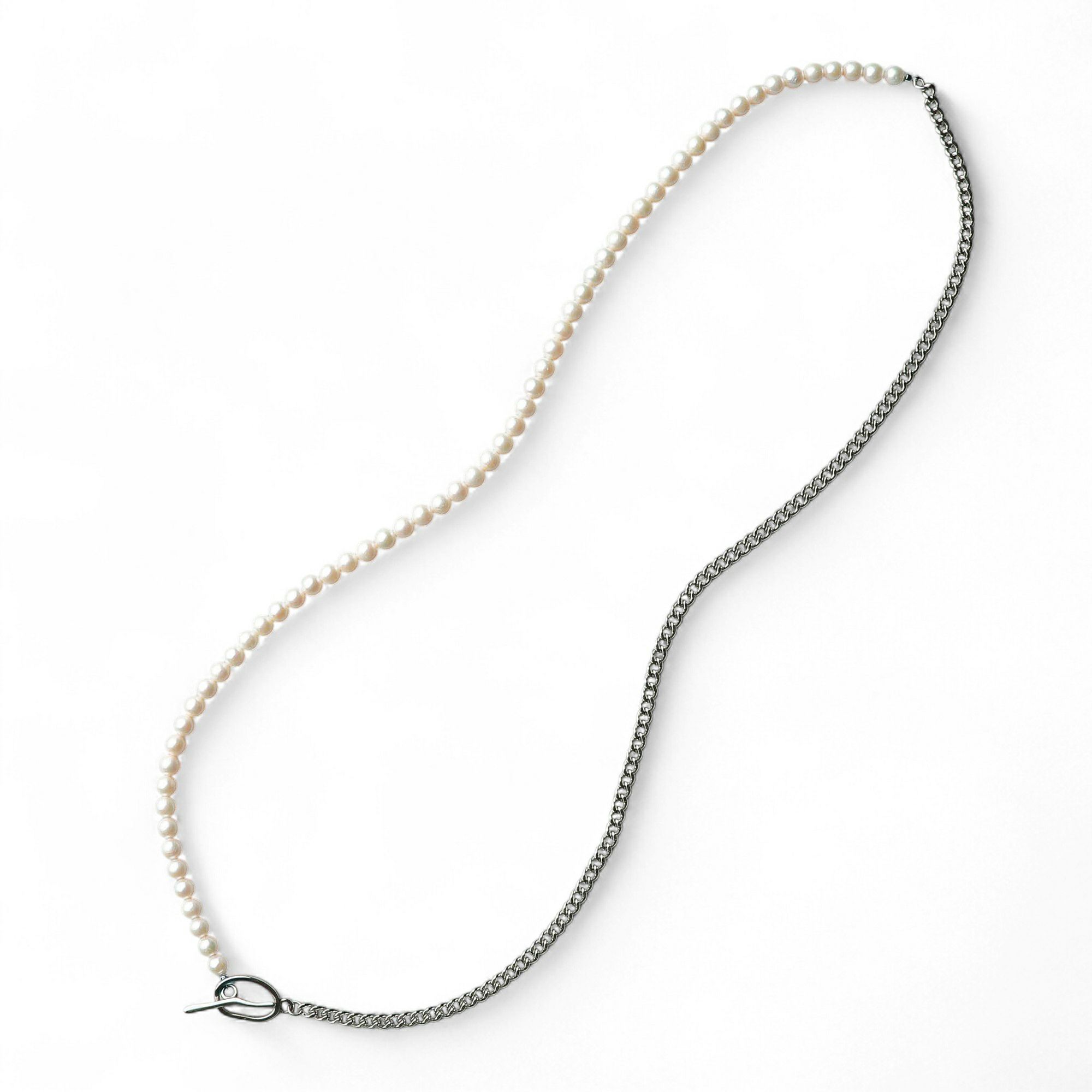 【WEB限定】淡水真珠 ハーフチェーン ロングネックレス　6.5-7.0mm SUS316L キヘイ