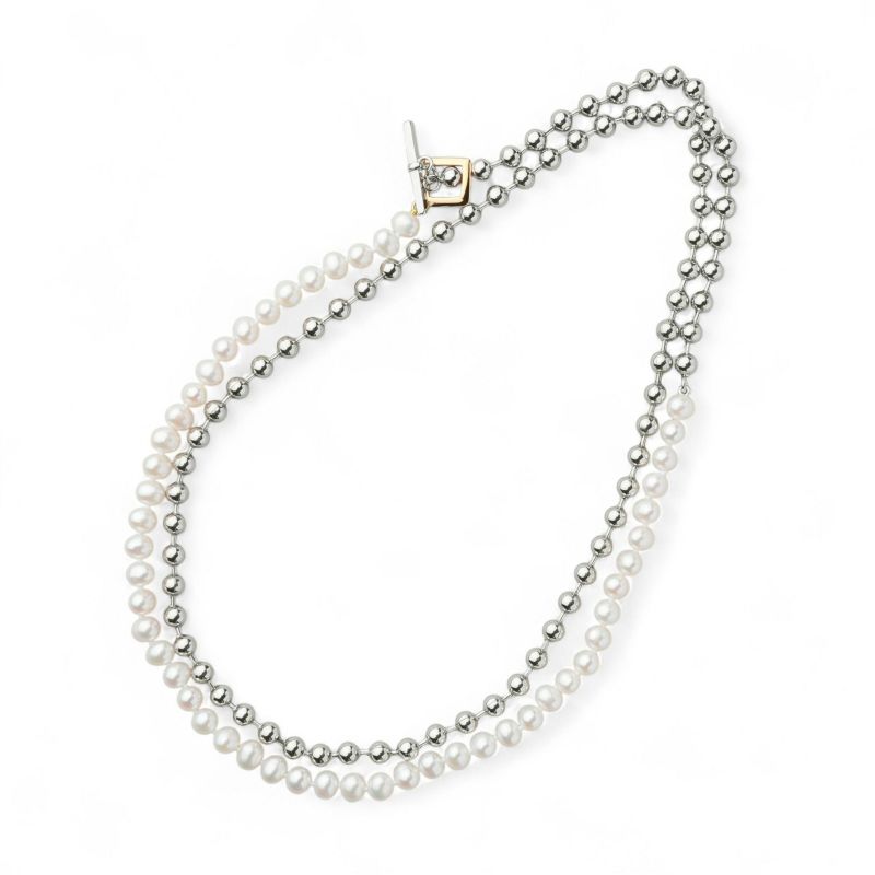 【WEB限定】淡水真珠×ボールチェーン ロングネックレス　5.5-6.0mm SUS304