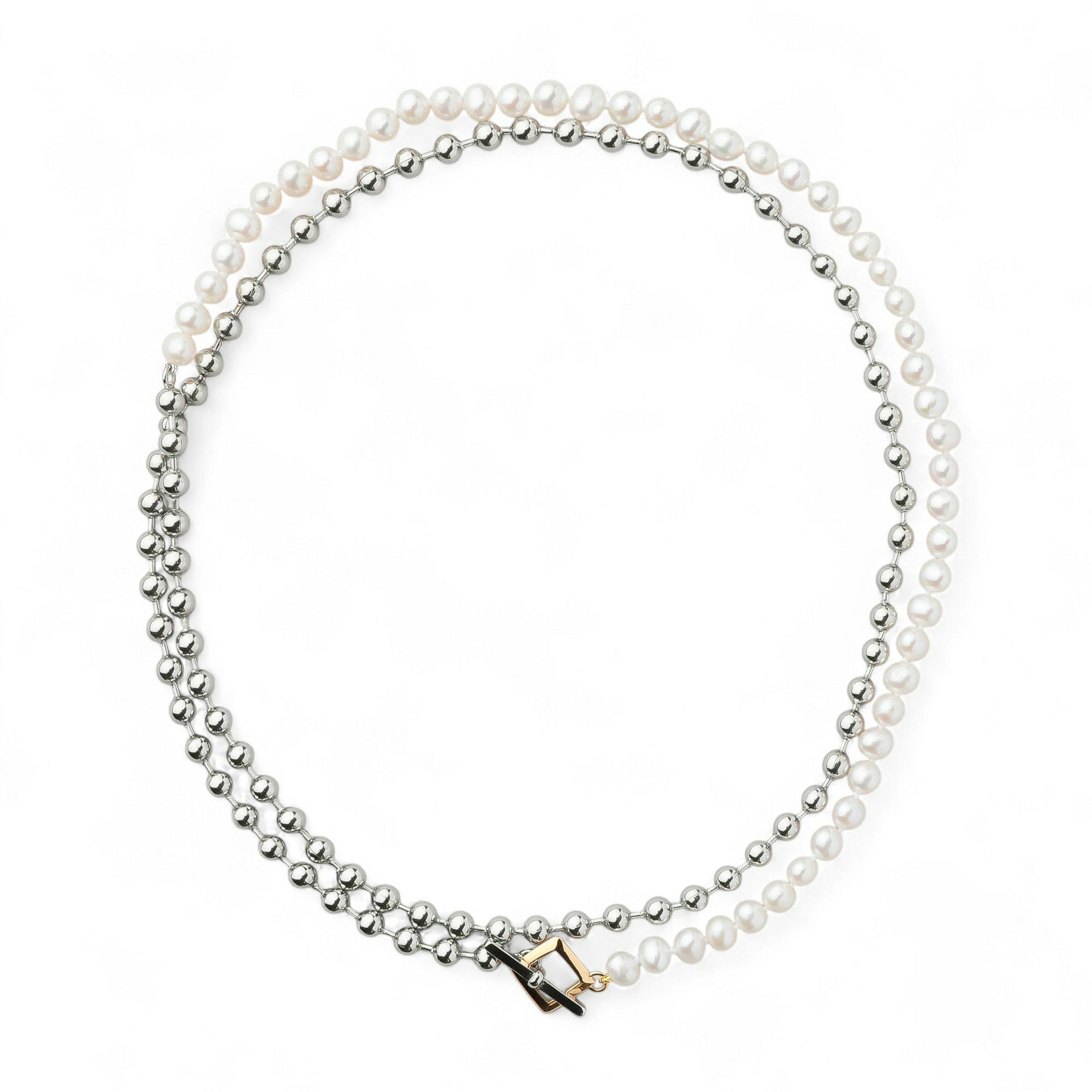 【WEB限定】淡水真珠×ボールチェーン ロングネックレス　5.5-6.0mm SUS304