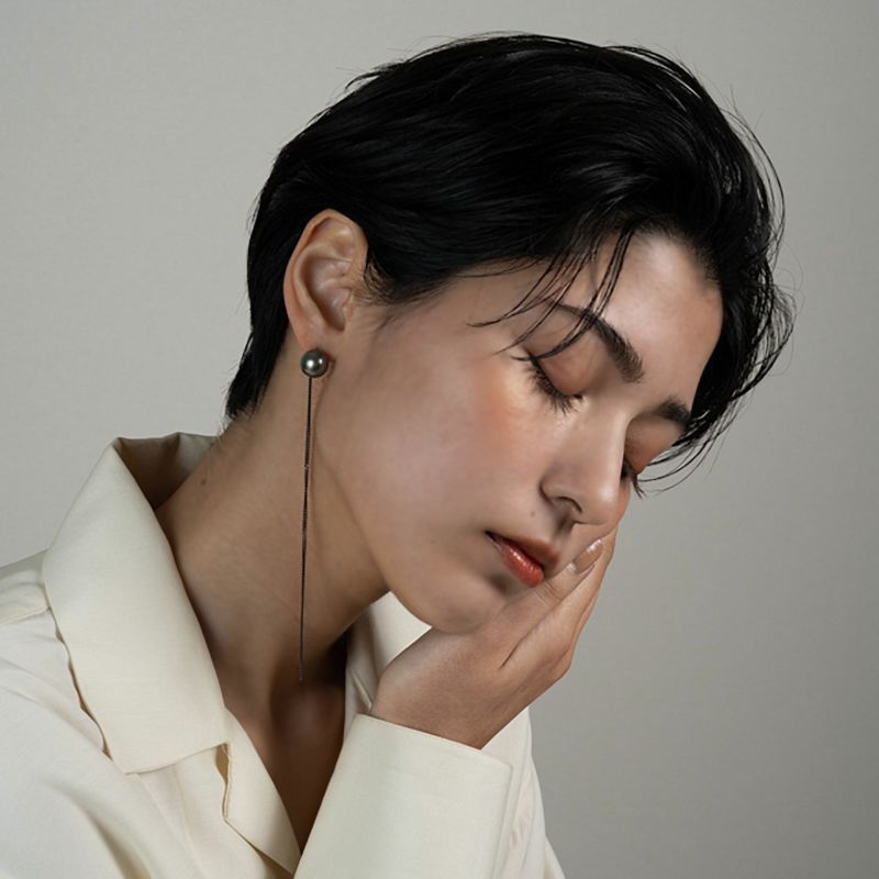 ルレナ ノワール マノンピアス/アップパール (片耳)　タヒチ黒蝶真珠 11mmUP K14WG/SV925 BRhP