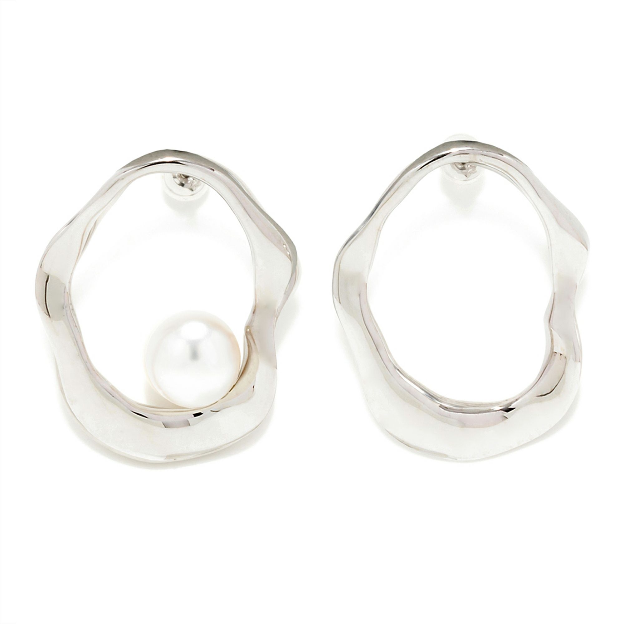 マルレナ マリッサピアス ウェーブ/インサイド ペア　淡水真珠 10mmUP SV925/K18WG