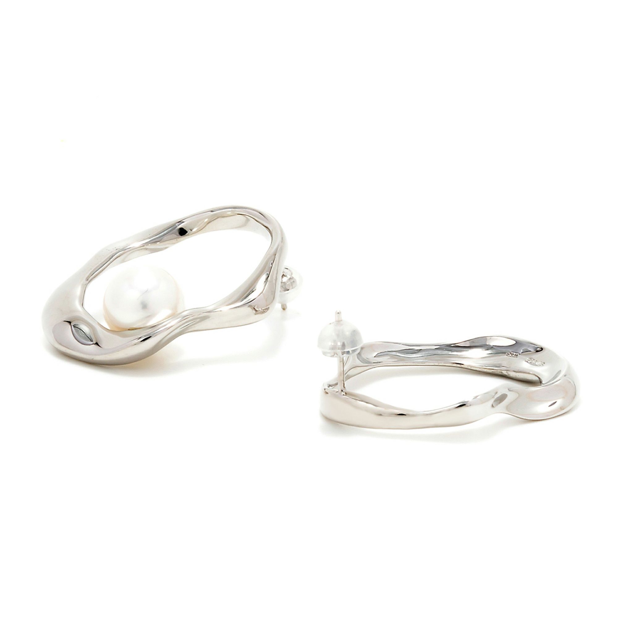 マルレナ マリッサピアス ウェーブ/インサイド ペア　淡水真珠 10mmUP SV925/K18WG