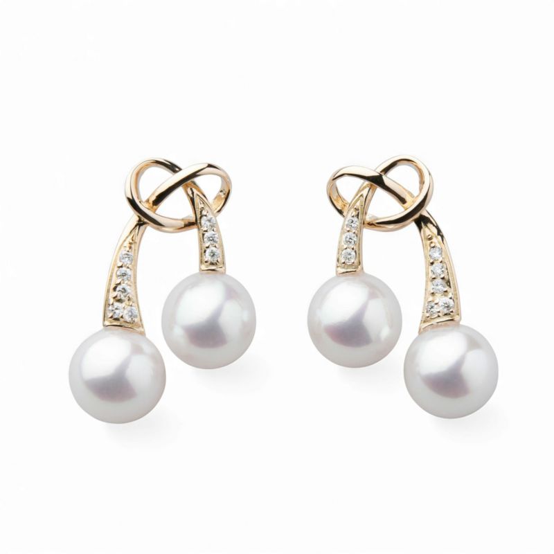  LUXE あこや真珠 リボンピアス6.5-7.0mm K18YG