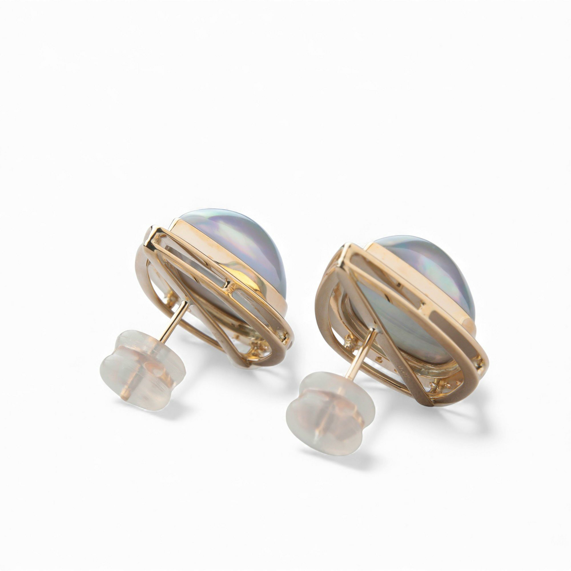 マベ真珠 ピアス 角ツユK18YG オーロラブルー [WSP]