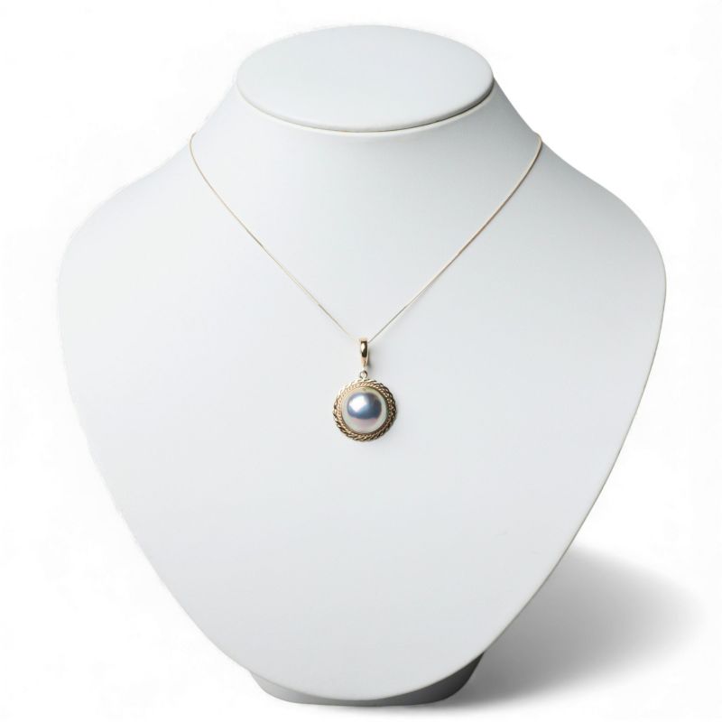 マベ真珠 クリッカー/ペンダントトップ 15mm K18YG オーロラブルー