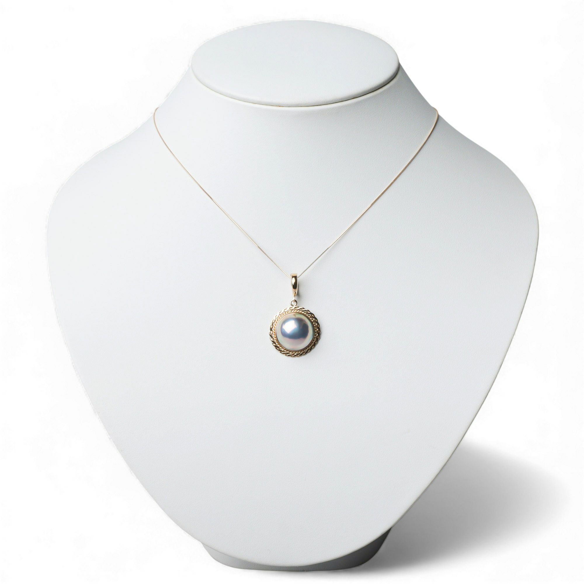  マベ真珠 クリッカー/ペンダントトップ　15mm K18YG オーロラブルー [WSP]