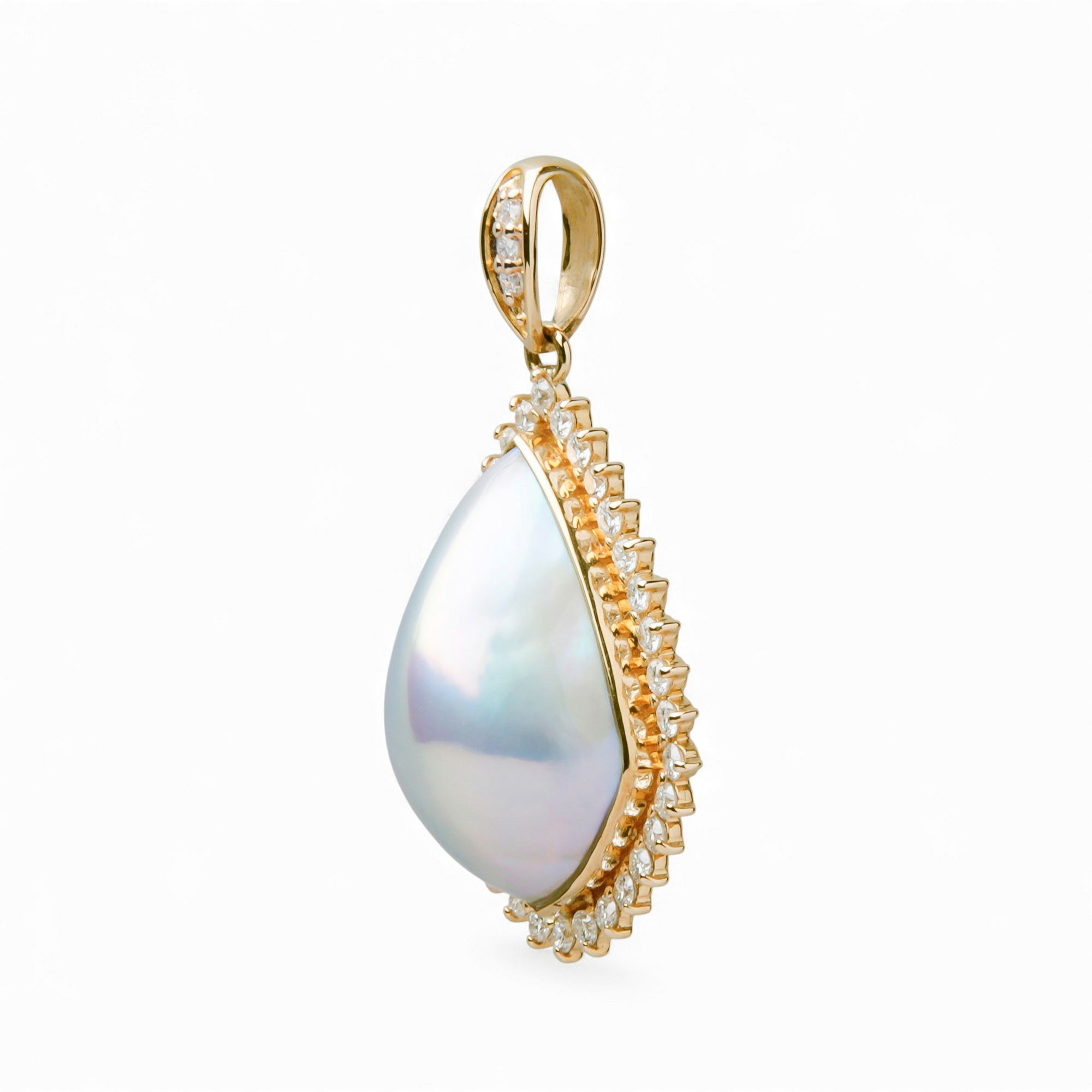 マベ真珠&ダイヤモンド ペンダントトップ　12mmUP K18YG 角ツユ オーロラブルー [WSP]