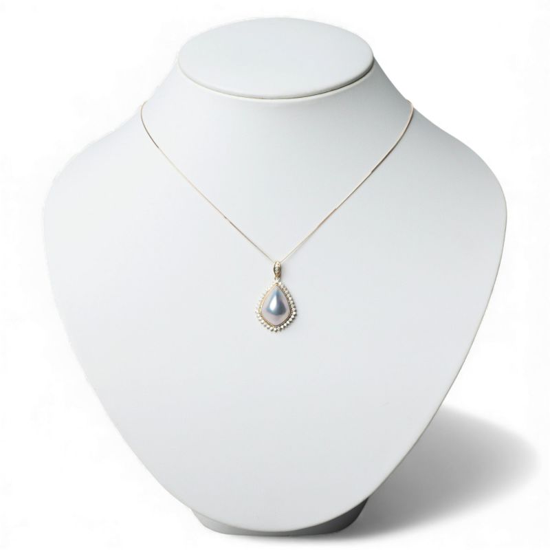 マベ真珠&ダイヤモンド ペンダントトップ 12mmUP K18YG 角ツユ