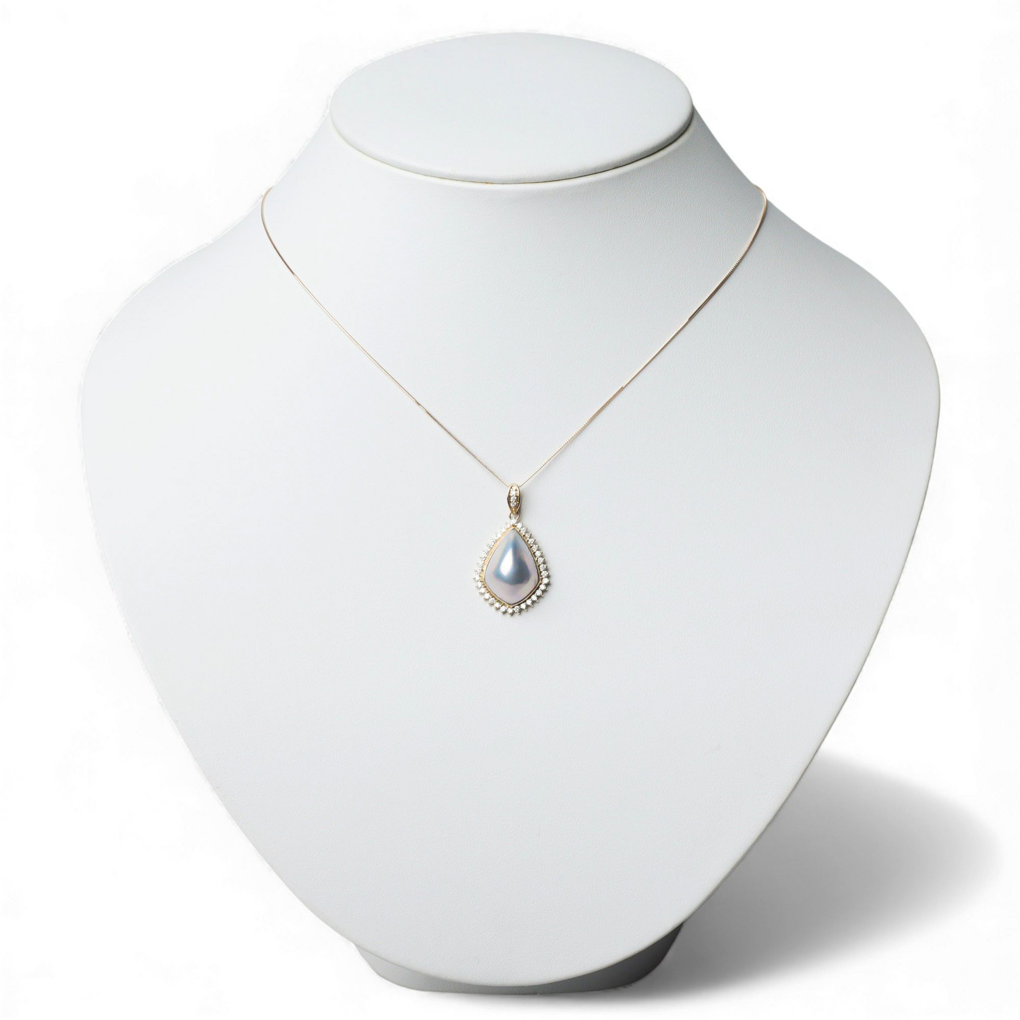 マベ真珠&ダイヤモンド ペンダントトップ　12mmUP K18YG 角ツユ オーロラブルー [WSP]