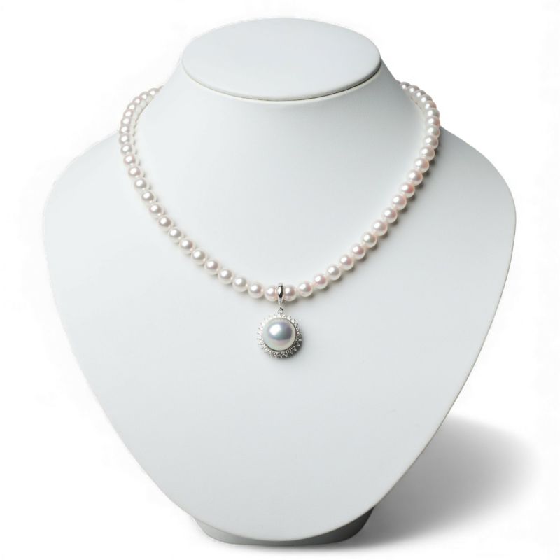 マベ真珠 ダイヤ ペンダントトップ　12mmUP K18YG 角ツユ オーロラブルー [WSP] マベ真珠 ダイヤ クリッカー/ペンダントトップ　13mmUP K18WG [WSP]