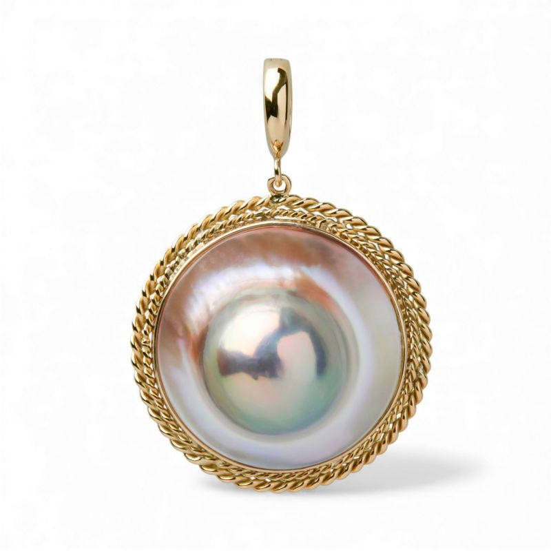 マベ真珠（母貝付） クリッカー/ペンダントトップ　22mmUP K18YG [WSP]